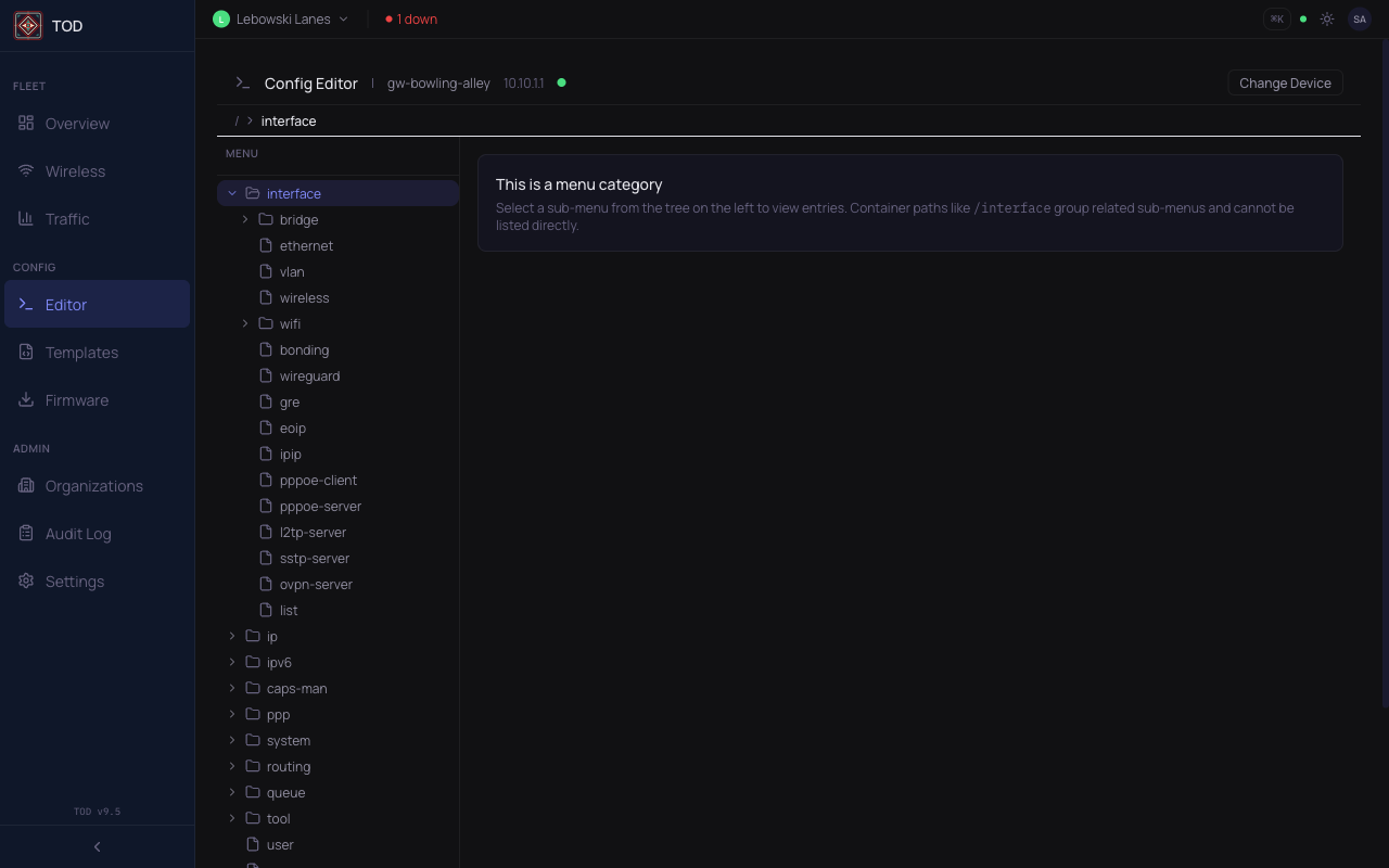 RouterOS configuration editor with diff preview