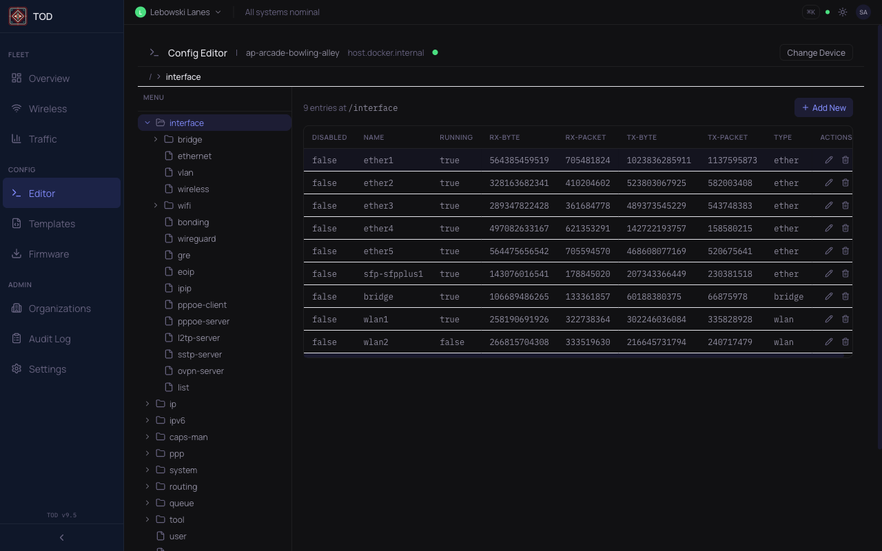 RouterOS configuration editor with diff preview
