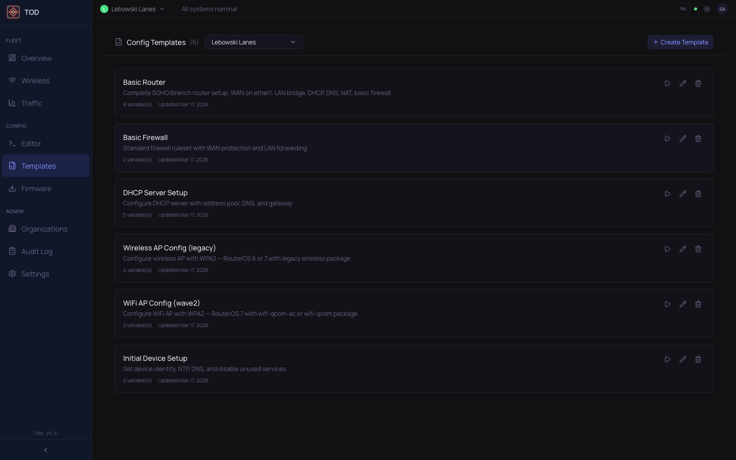 Configuration templates showing 6 reusable config templates