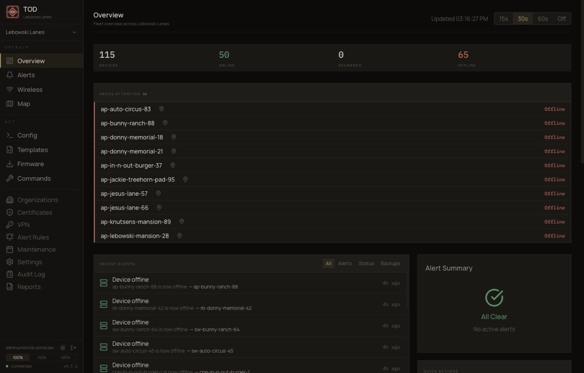 Fleet overview — dark mode
