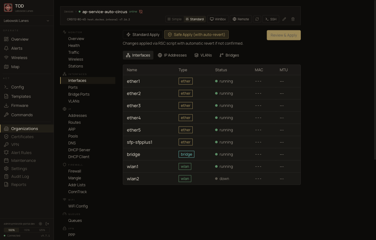 Interface configuration — dark